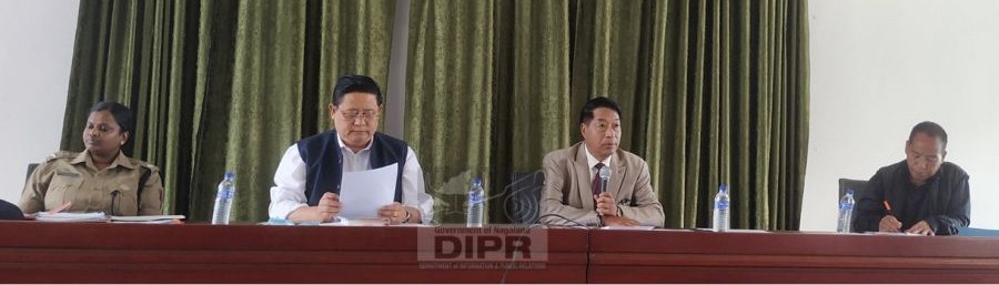 MLA & Chairman DPDB Kiphire, C Kipili Sangtam speaking during the Kiphire DPDB meeting at DC's Conference Hall on May 5. (DIPR Photo)